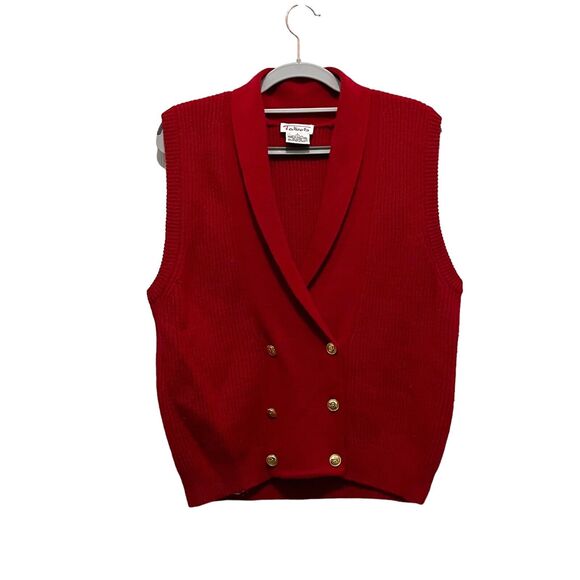 Talbots Sweater Vest Wool SZ S Preppy Red Double Breasted Gold Buttons Hong Kong - Picture 2 of 15
